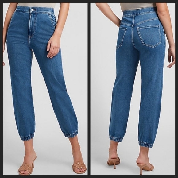 NEW! EXPRESS Super High Rise Stretch Denim Jogger Jeans 2. - Picture 1 of 8